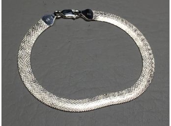 Very Unusual 925 / Sterling Silver Double Sided Herringbone & Textured Finish Bracelet - Made In Italy