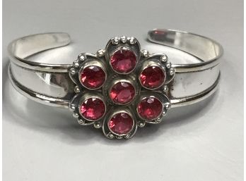 Lovely Sterling Silver / 925 Cuff Bracelet With Rubellite - Very Nice Piece - New Never Worn - Beautiful !