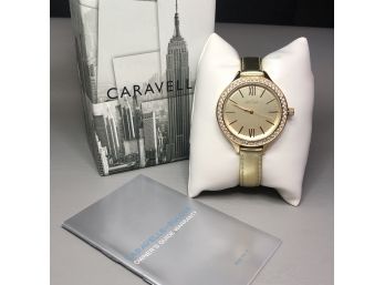 Beautiful Brand New $139 CARAVELLE By BULOVA Gold Ladies Watch - Metallic Gold Leather Strap - VERY NICE