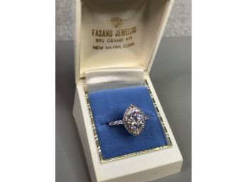 Fabulous 925 / Sterling Silver Ring With Vintage Style Setting With Beautiful Sparking Zircons - Very Nice !