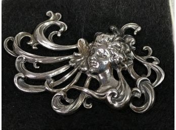 Wonderful Antique Sterling Silver / 925 Art Nouveau Pin / Brooch - Unusual Large Size - Very Nice Piece