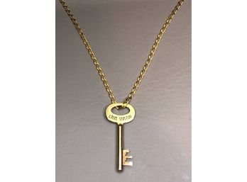 Guaranteed Authentic Brass LV / LOUIS VUITTON Trunk / Suitcase Key - Mounted As Necklace On 14KT Plated Chain