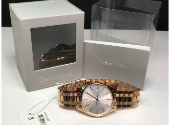 Fabulous $295 Brand New Mens / Unisex CALVIN KLEIN Watch Rose Gold Tone - High Quality Swiss Made - New In Box
