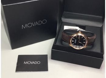 Phenomenal New $850 Mens MOVADO Calendoplan Watch - Vintage Style From Heritage Series Rosegold Tone / Leather