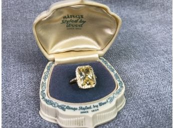 Lovely Vintage Style Sterling Silver / 925 Ring With 14k Gold Overlay With Large Yellow Topaz - Nice Mount