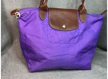 Very Nice LONGCHAMP Purple / Plum - Les Pliages Handbag - Model Called ' Shopping ' Bag  - Great Color !