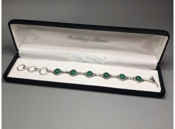 Wonderful Sterling Silver / 925 Bracelet With Jade - Very Pretty Sterling Rope Details - Very Nice Piece