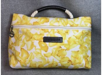 Wonderful Like New LONGCHAMP Canvas Handbag - Bright & Sunny - Yellow & White Floral Motif - GREAT BAG !