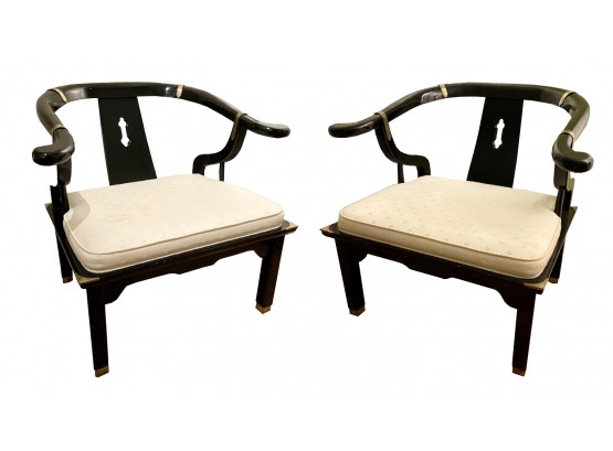 1970s James Mont Chinoiserie Horseshoe Ming Chairs By Century - A Pair