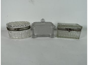 THREE ANTIQUE DRESSER BOXES, 7' X 4' AND SMALLER