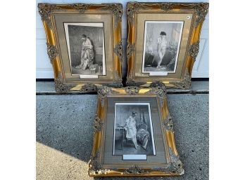 THREE FRENCH PRINTS OF LADIES IN GILTWOOD FRAMES, 25' X 31'