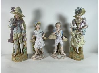 FOUR LARGE PORCELAIN FIGURINES, TWO ARE COLBERT. 19' AND SMALLER