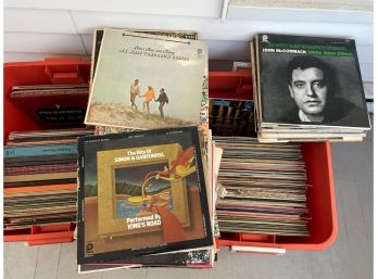 TWO TUBS OF POPULAR MUSIC RECORDS, 1950S - 1960S