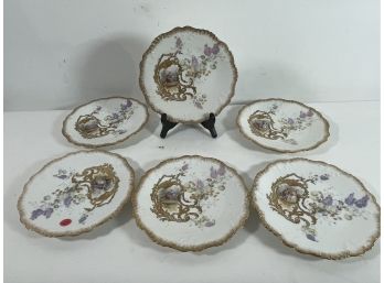 SIX GOLD ENCRUSTED LIMOGES SCENIC PLATES, 8'