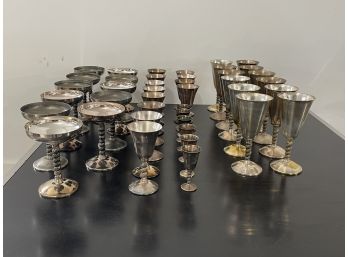 SERVICE FOR 12 VISIUC MIDCENTURY SILVER PLATED GOBLETS, CHAMPAGNES, AND APERITIFS