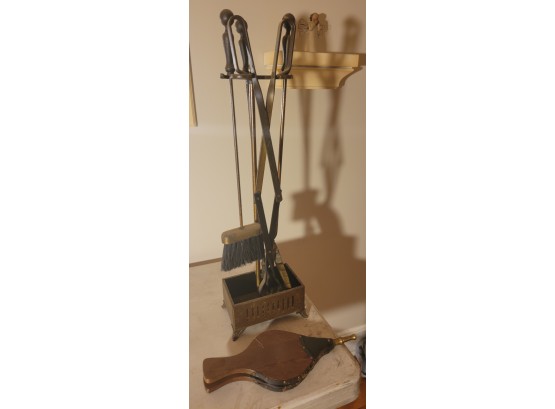 Brass Fireplace Tool Set With A Leather And Brass Bellow