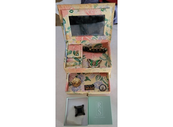 Women's Jewelry Box ( Also A Music Box) With Some Costume Jewelry.  The Butterfly Is Lovely