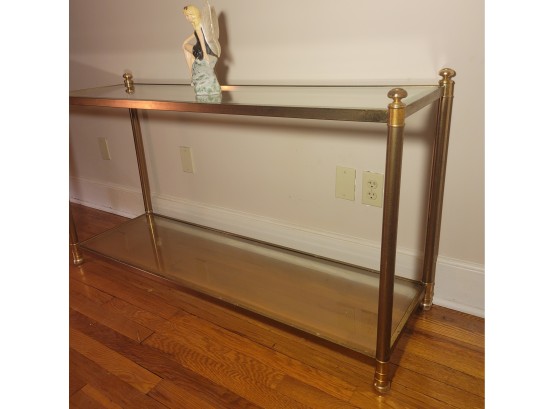 Vintage 1980's Hallway Table, Or Behind The Couch Table.  Brass And Glass