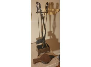 Brass Fireplace Tool Set With A Leather And Brass Bellow