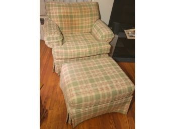 Armchair And Matching Ottoman  .  Pleasant Plaid Colors.