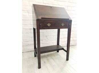 Antique Mahogany Petite Secretary Desk With Key - Single Drawer And Lower Shelf 24x16x40.5