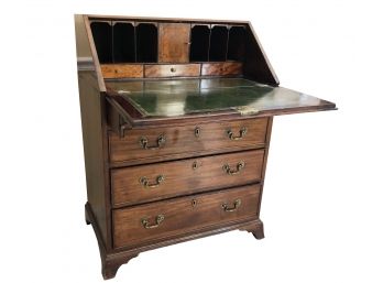 Antique Five Drawer Secretary Desk With Original Key - 29.5'L X 18 X 40 Leather Embossed Desk Top