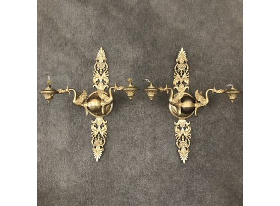 A Pair Of Fabulous Vintage Empire Style Bronze Sconces - AS IS
