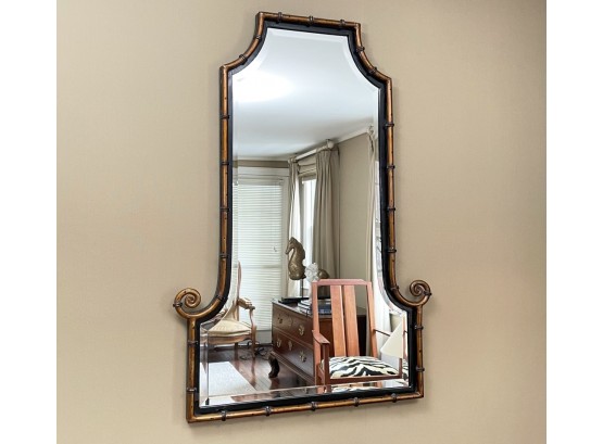 A Vintage Faux Bamboo Metal Framed Beveled Mirror