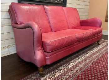 A Vintage Leather Sofa With Nailhead Trim By Leathercraft
