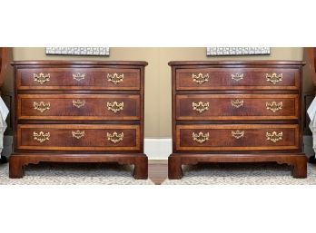 A Pair Of Banded Burled Mahogany Nightstands From The Aston Court Line By Henredon