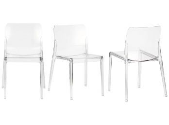Set Of Three CB2 Bolla Clear Dining Chairs Designed By Alberto Turolo