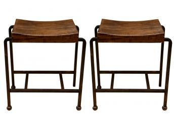 Pair Of Wood And Iron Stools Purchased From Sentimento Antiques NYC (RETAIL $5,000)
