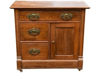 Antique Oak Chest On Casters With Original Brass Hardware