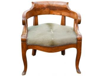 English Mahogany Library Chair With Pony Skin Seat Covering