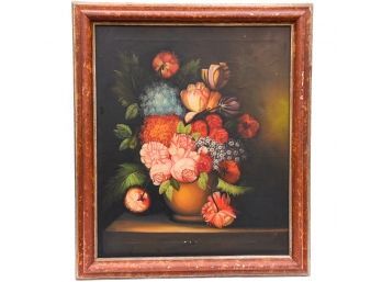 Signed Oil On Canvas Painting Of A Floral Arrangement