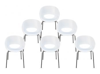 Set Of Six Italian Sintesi Orbit Large Retro White Chairs