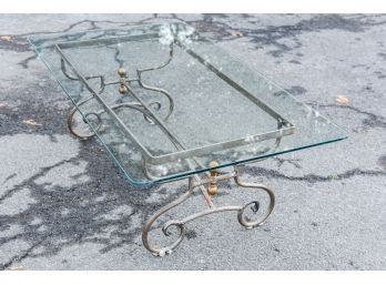 Pierre Deux Steel And Brass Glass Top Coffee Table