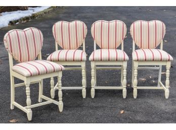 Set Of Four Adorable Upholstered Heart Shaped Striped Side Chairs