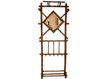 Antique Bamboo Hall Tree With Mirror