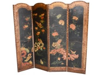 19th Century Continental Painted Folding Leather Screen