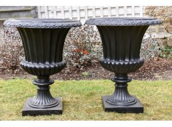 Pair Of Urn Style Black Resin Planters (1 Of 3)