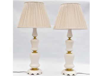 Pair Of Art Deco Circa 1930s Porcelain Table Lamps With Custom Made Silk Shades