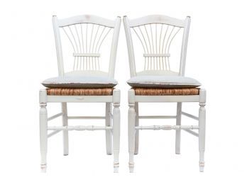 Pair Of Italian Rush Seat Side Chairs (Made In Italy)