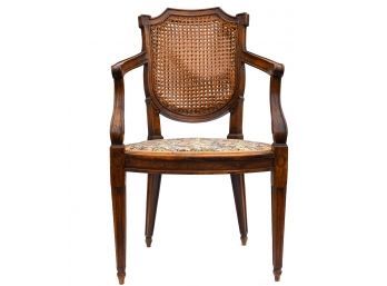 Antique Cane Back Chair With Tapestry Seat