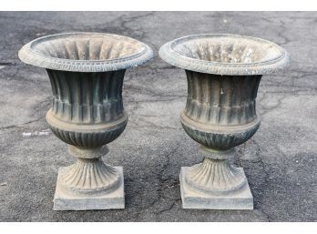 Pair Of Urn Style Metal And Gesso Garden Planters