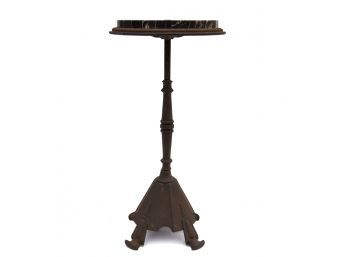 Antique Victorian Iron Pedestal Stand With Marble Top