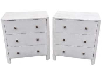 Pair Of HD Buttercup White Faux Shagreen Nightstands (RETAIL $1,685)
