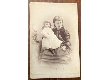 Cabinet Card Photo Of GIRL WITH DOLL, 'Allen & Rowell, Boston