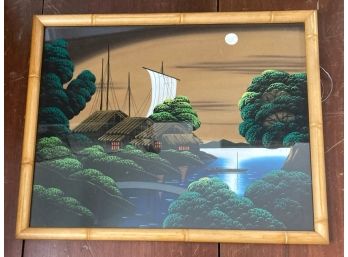 Bamboo Styled Framed Oriental Print Of Ship