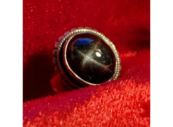 Stunning Size 5 Sterling Silver Ring With A Large Black Star Diopside ~ 1/2' X 3/8'